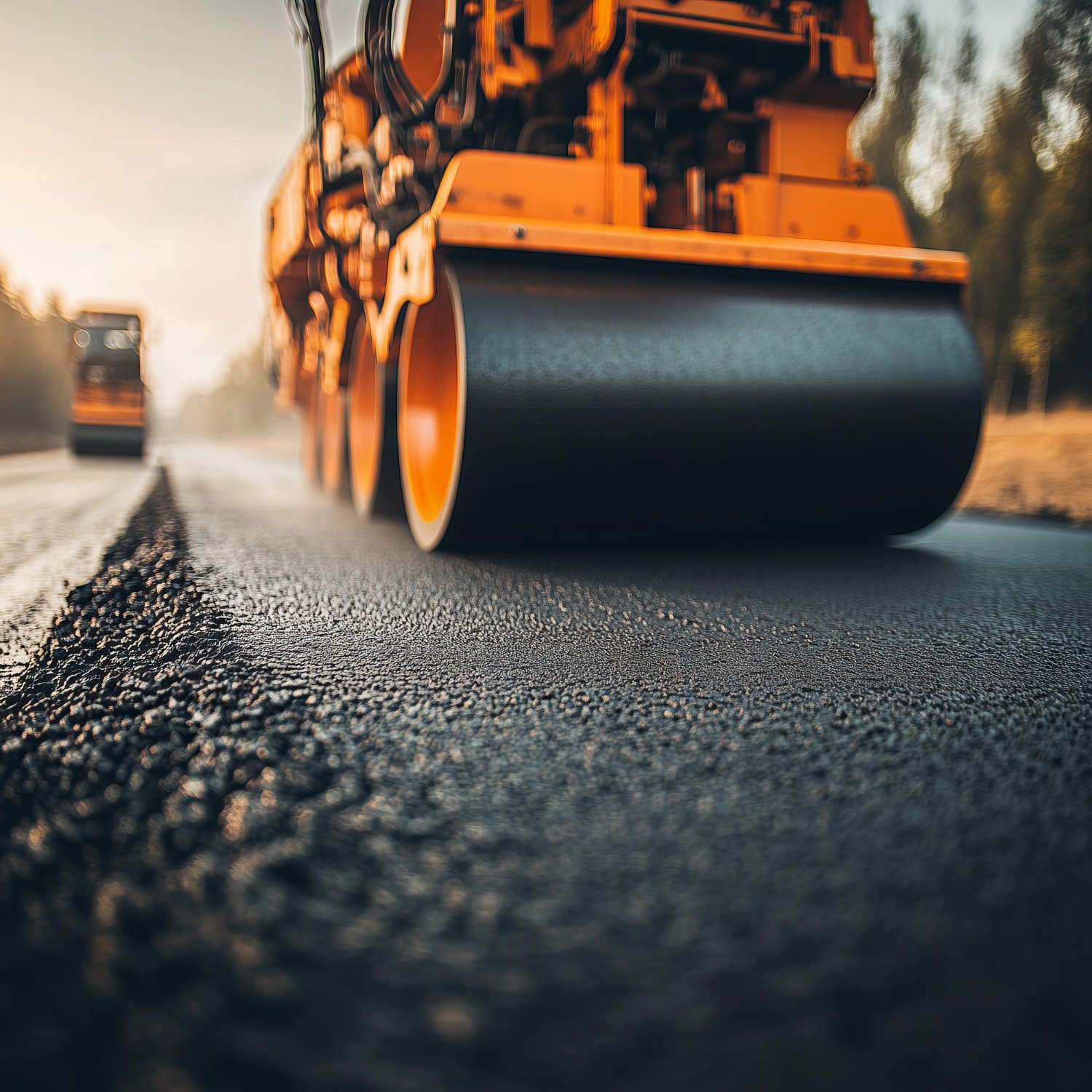 Finished asphalt road with sharp lane markings